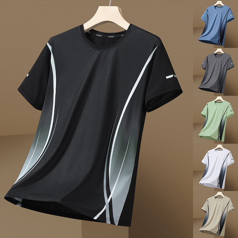 Men's Ice Silk Quick-Dry Sports T-Shirt  Breathable Summer Short Sleeve