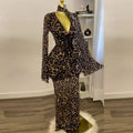 Sweet Print Pile Collar Bell Sleeve Dress