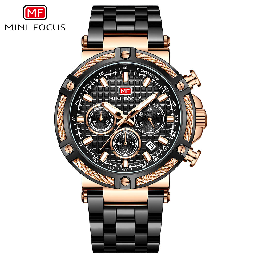 Mini Focus Men's Casual Watch - Waterproof Quartz Luminous Steel Band