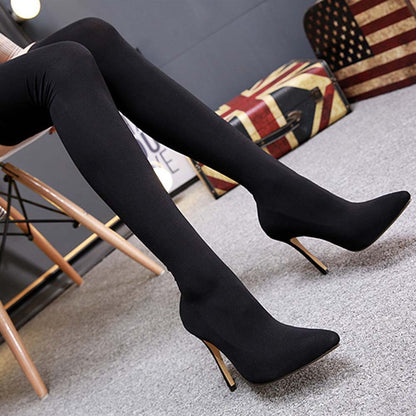 Stiletto Heel Pointed Toe Stocking Boots: Tall Skinny Over-the-Knee