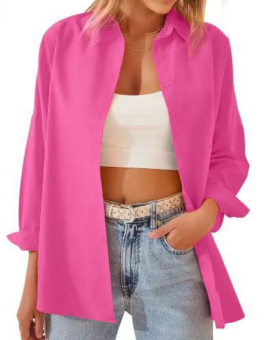 Candy-Colored Button-Up Cardigan Shirt for Women