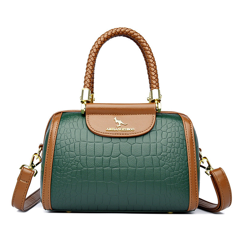 Contrasting crocodile print pure leather hand and shoulder women's bag