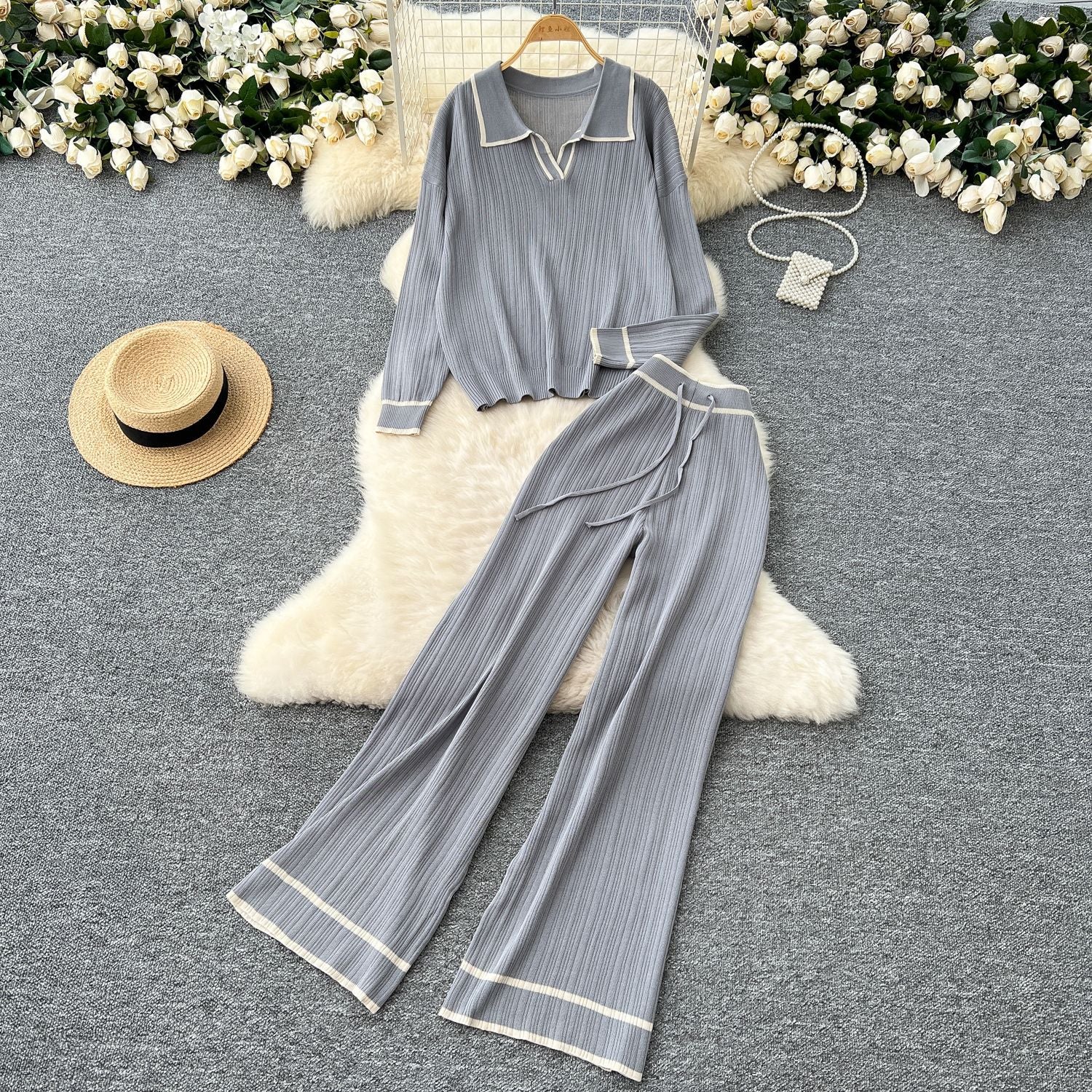 Knit Sweater & Wide-Leg Pants Set