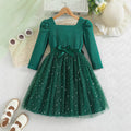 Enchanting Green Star Dress  Long Sleeves For Little Princess Magic