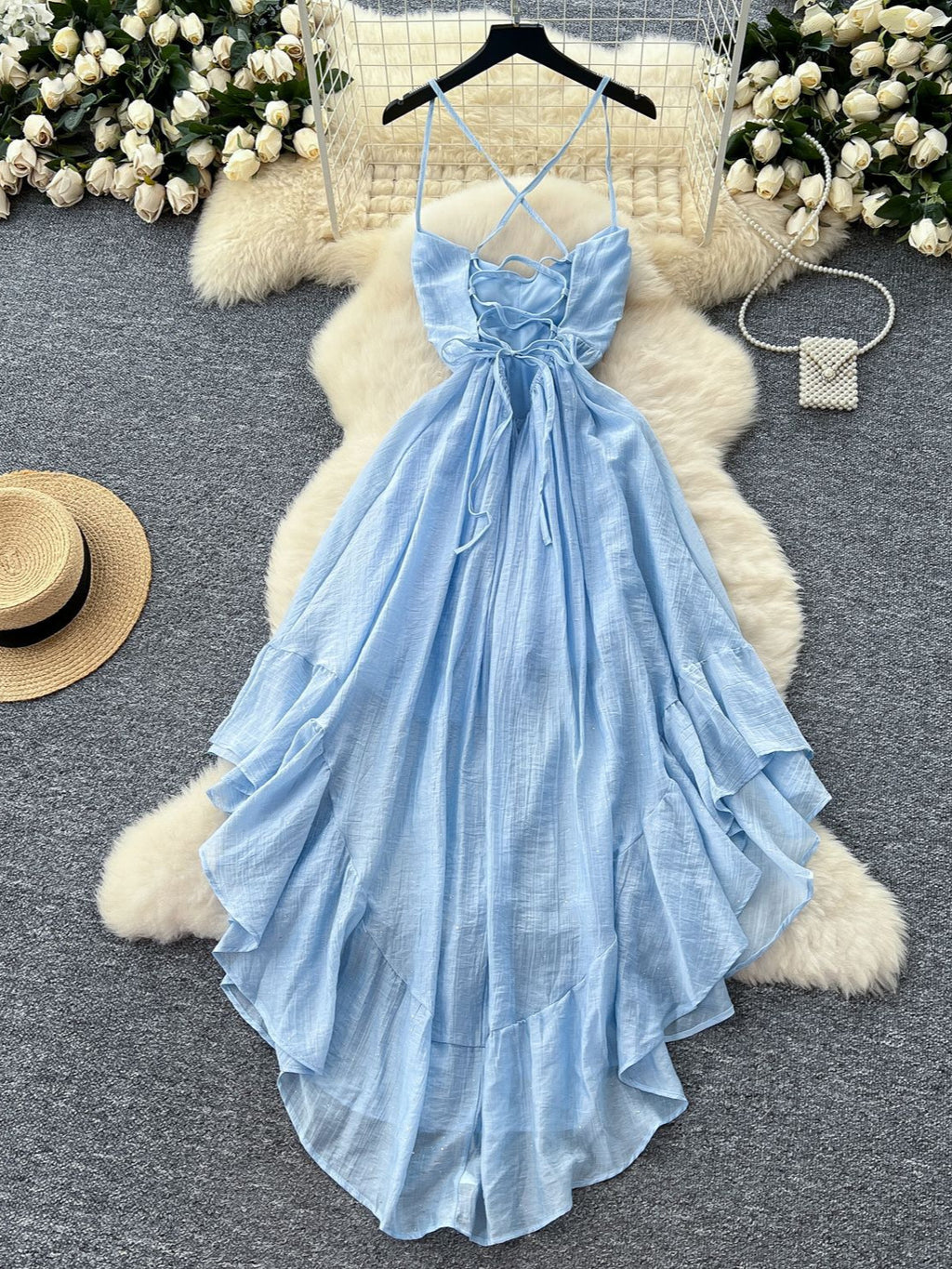 French Elegance Asymmetrical Halter Maxi Dress
