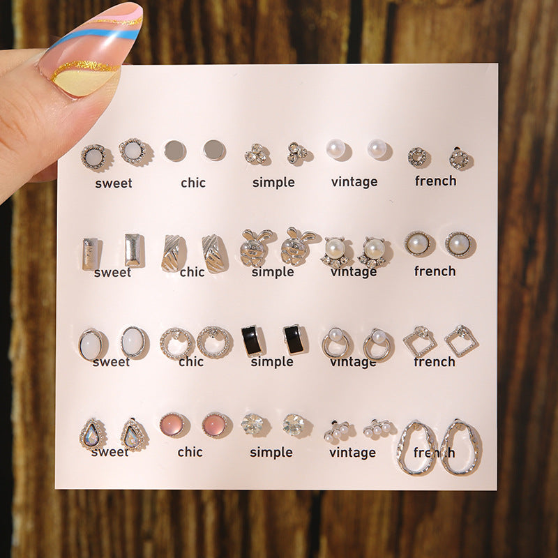 Pearl and Diamond Stud Earrings Set - 20 Pairs