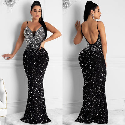 Hot Diamond Nightclub Sexy Suspenders Sleeveless Long Skirt Dress