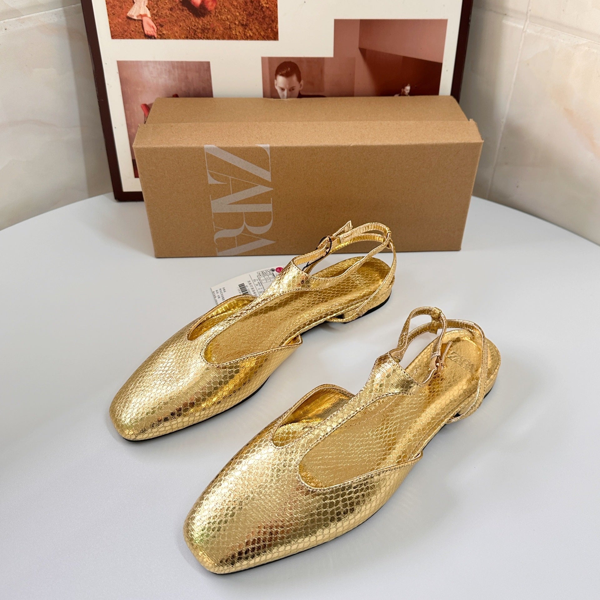 Women's Slingback Flat Sandals with Metal Toe