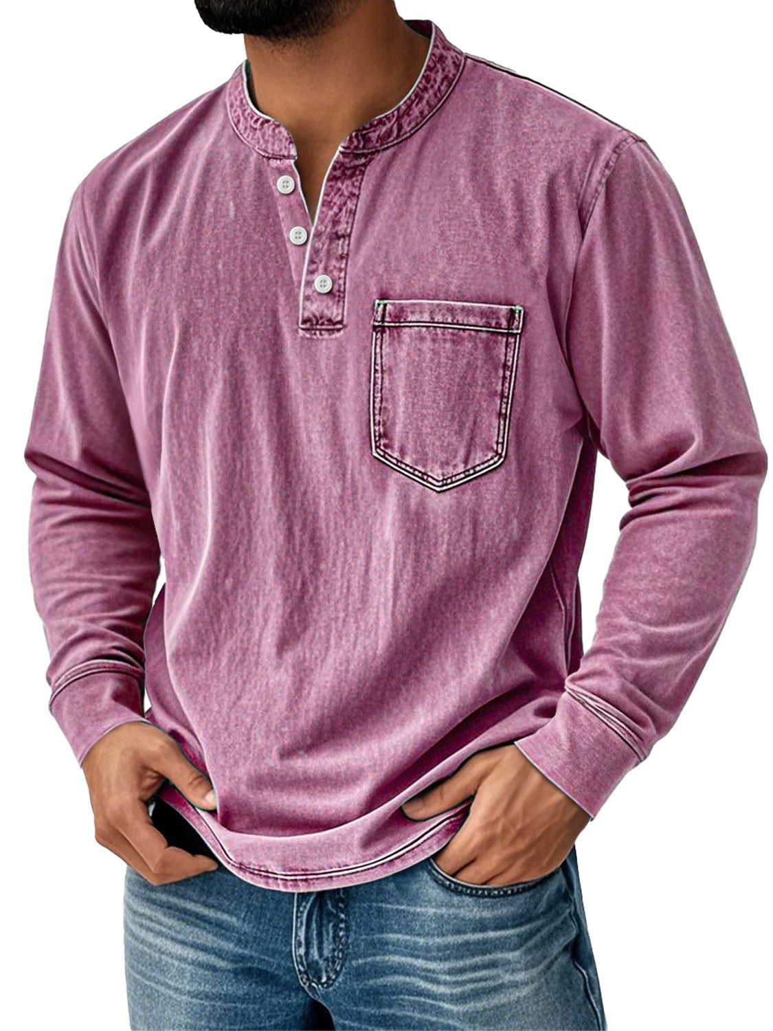Mens 3D Print Semi-Zip Long Sleeve Polo Shirt