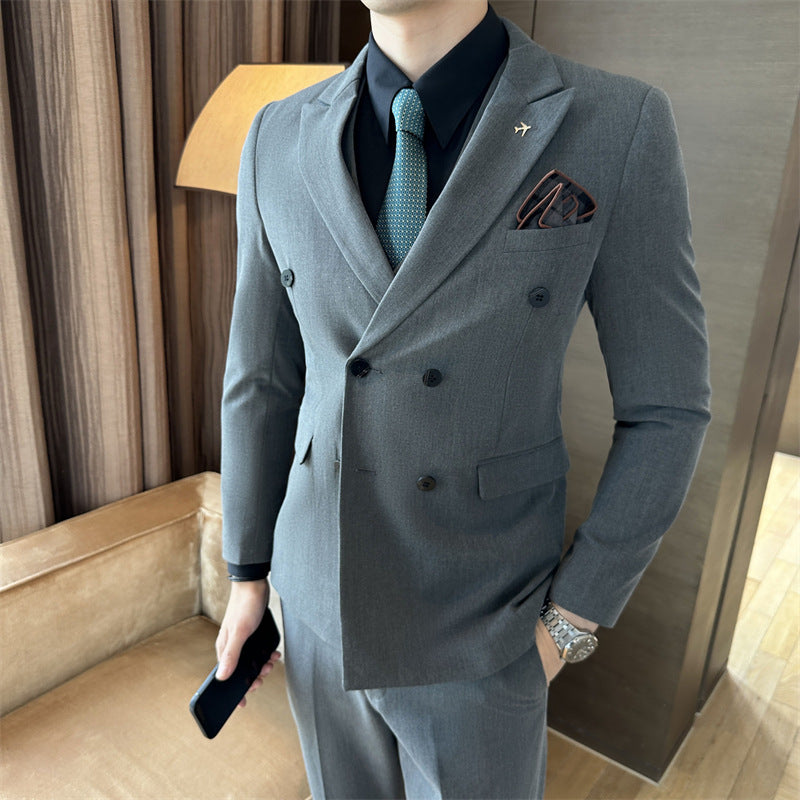 Luxury black double-breasted wedding suit