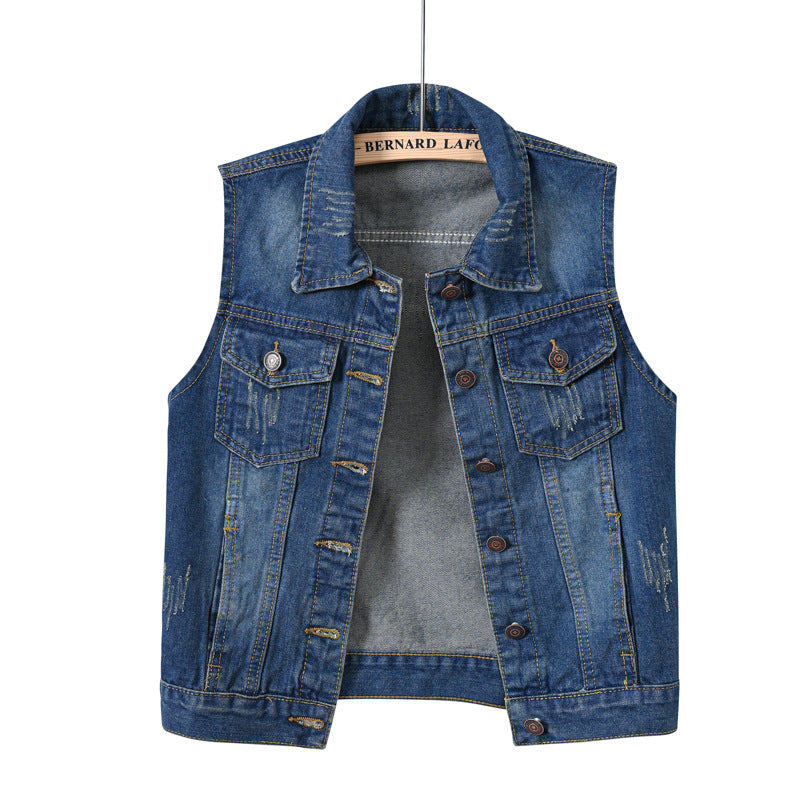 Multi-Color Ripped Denim Vest