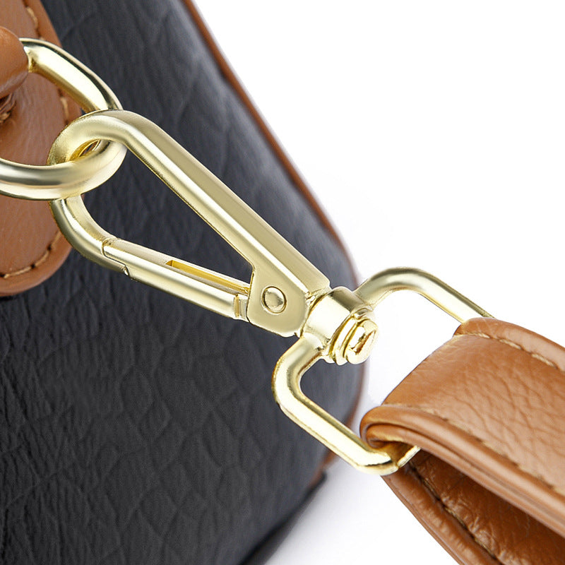 Contrasting crocodile print pure leather hand and shoulder women's bag