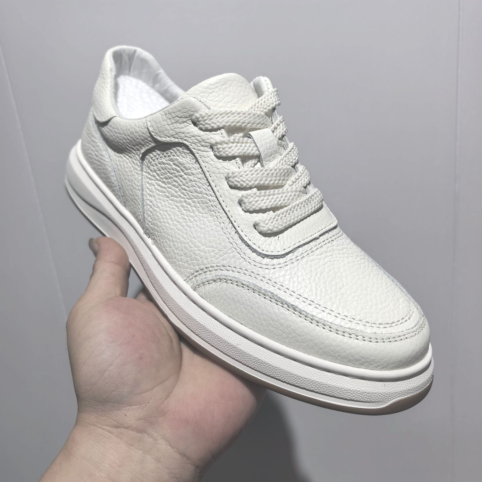 Men’s Genuine Leather Casual Sneakers – Breathable Trendy White Shoes