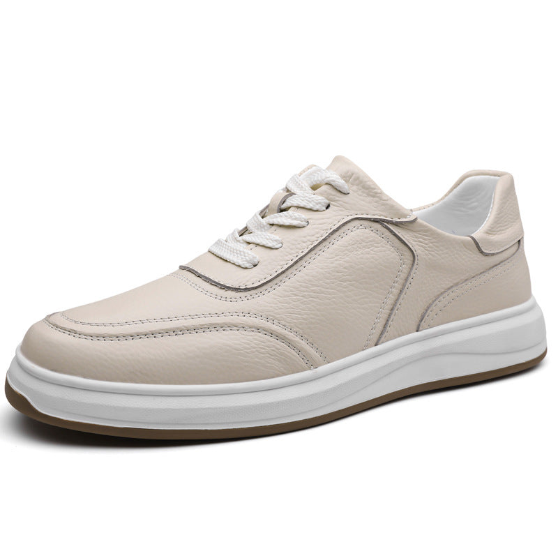 Men’s Genuine Leather Casual Sneakers – Breathable Trendy White Shoes
