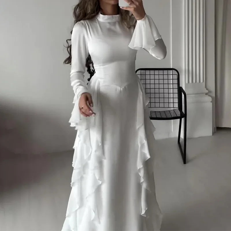 Elegant Autumn Bell Sleeve High-Waisted Dress for Women