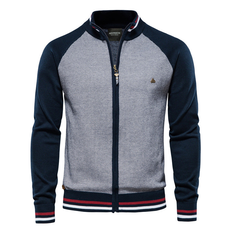 Mens Korean Style Color Block Knit Sweater Jacket