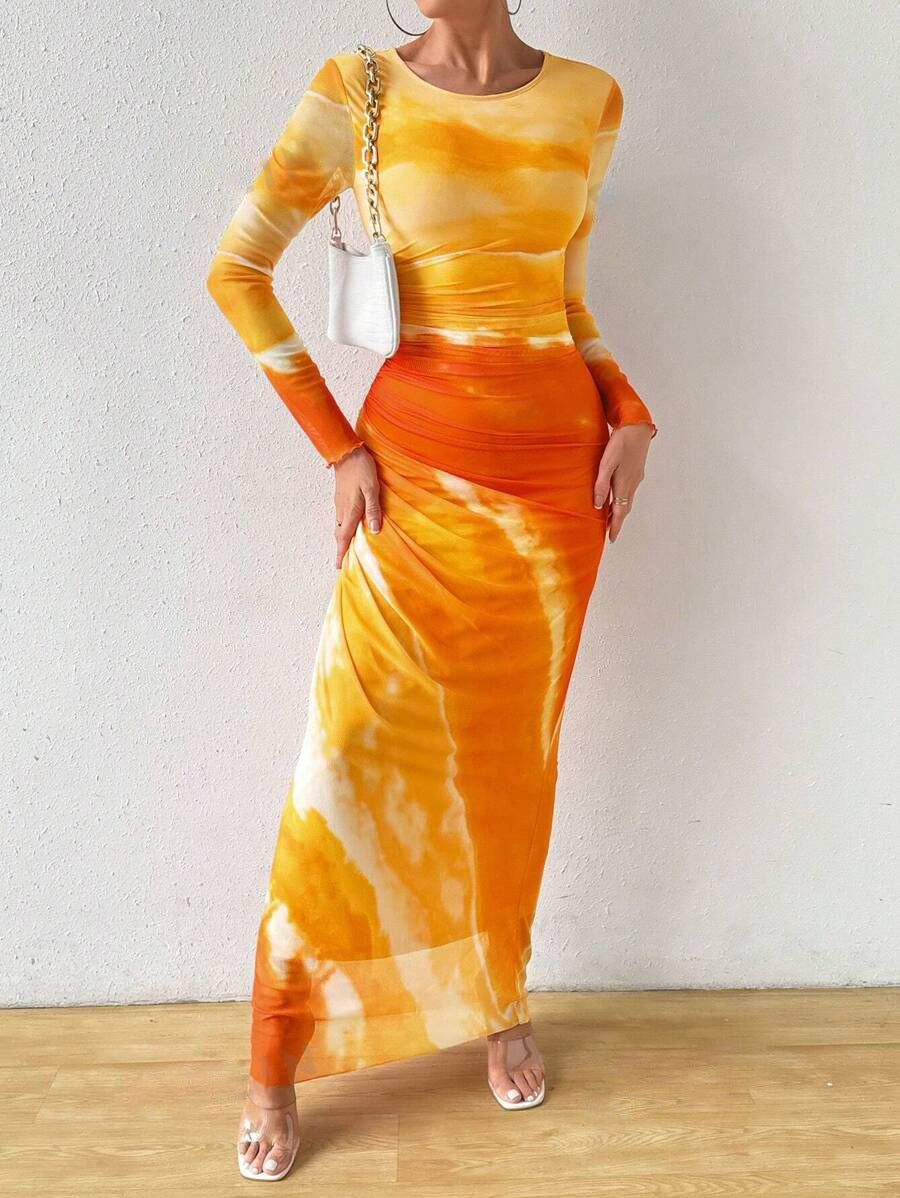 Elegant Contrast Rendered Slim Waist Dress