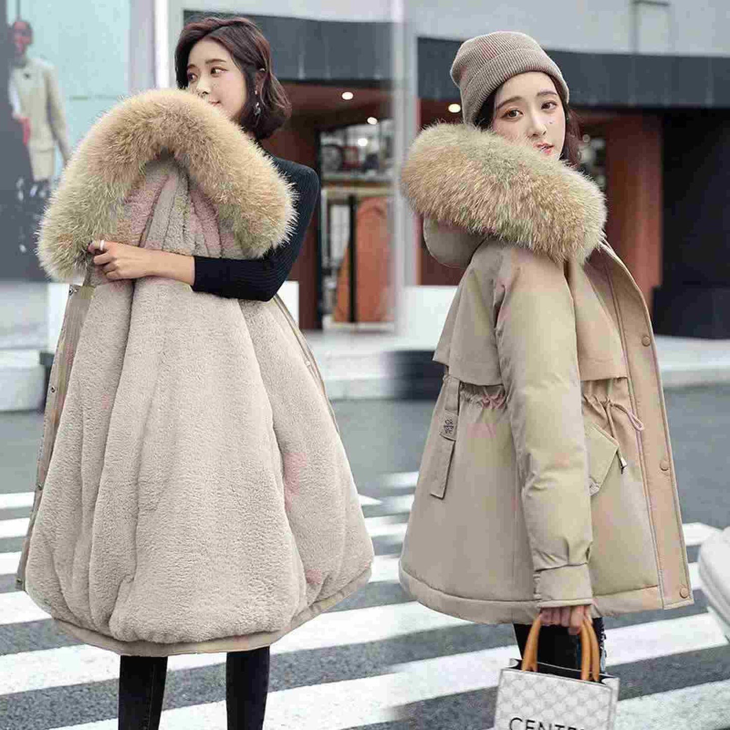 Women's Winter  Slim Fit Faux Fur Parka Jacket