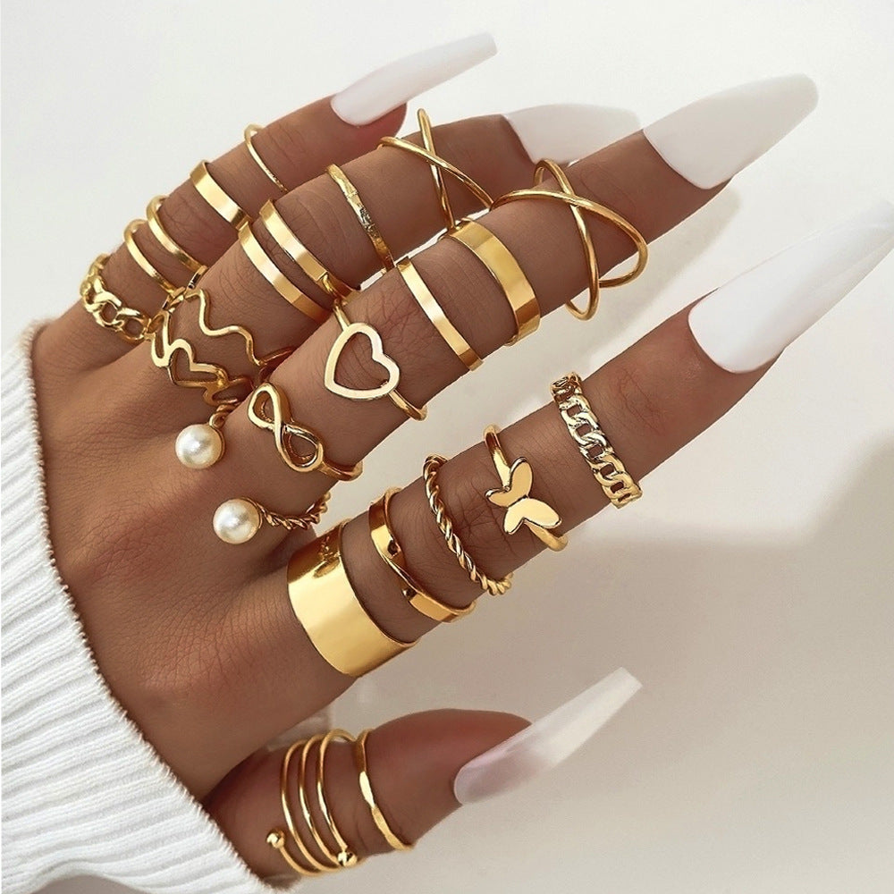 Butterfly ring opening multi-joint ring set 22 pieces love ring female design sense niche