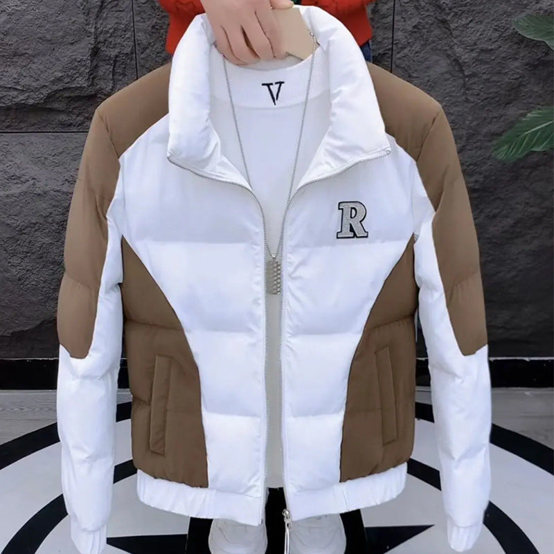 Stylish Embroidered Short Ruffian Jacket for Men  Korean Winter Cotton Coat