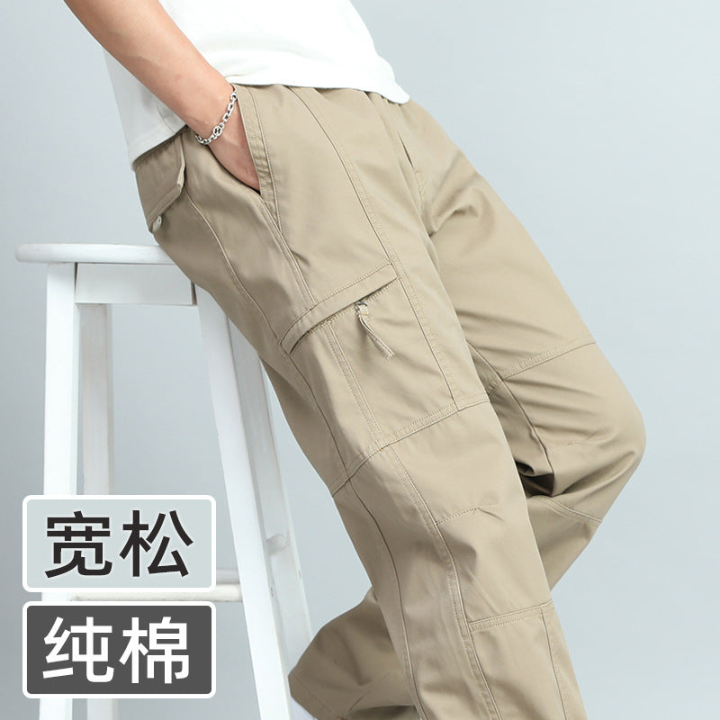 Men's Summer Thin Cotton Cargo Pants – Loose Fit Multi-Pocket Straight Casua
