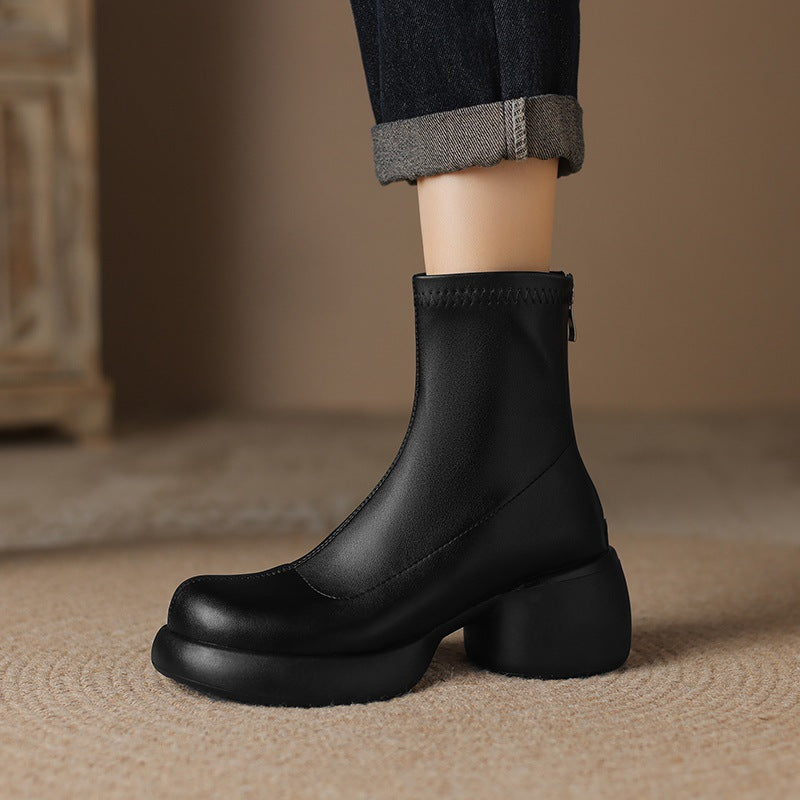 Women's Thick Sole & Heel Elastic Skinny Boots  High-Heeled, Simple Style