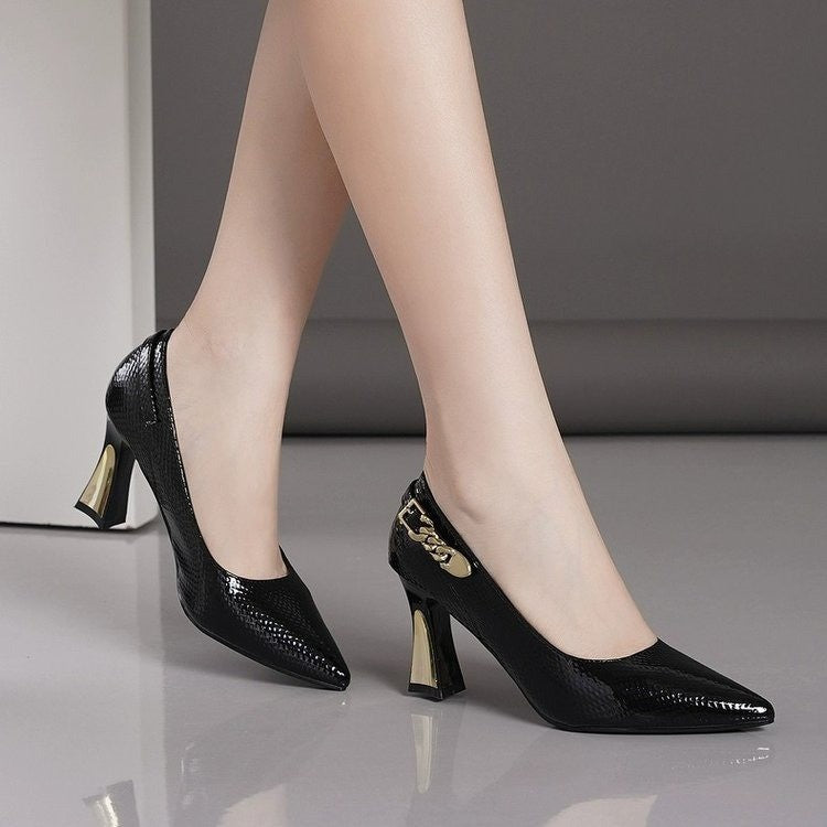 Women's Pointed Toe Chunky Heel Office Pumps