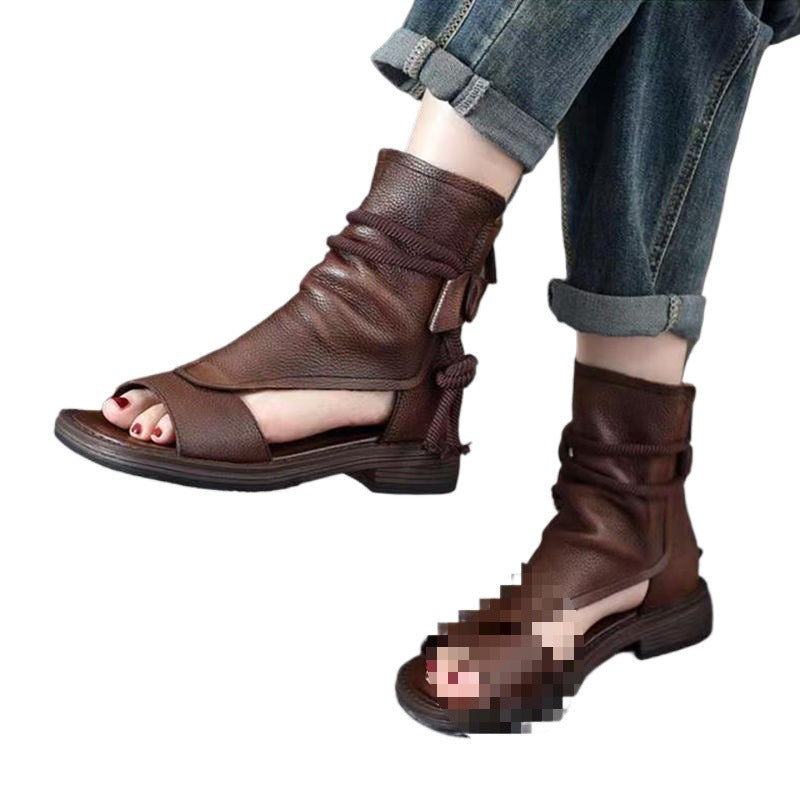 Vintage Soft Leather Roman Sandals for Women