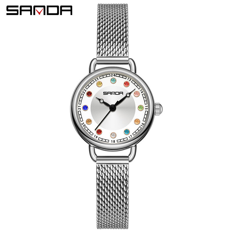 Elegant Malachite Quartz Watch with Crystal Stones - Luxury Women's