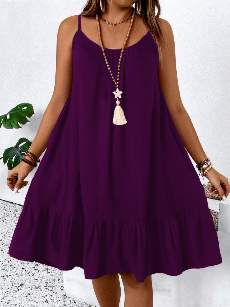Plus Size Elegant Strap Dress for Women – Solid Color Sleeveless Fashion Dress 2025