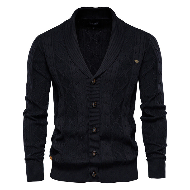 Mens Korean Style Color Block Knit Sweater Jacket