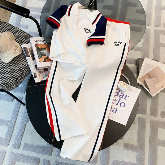 Casual polo tracksuit women's summer cotton two-piece set