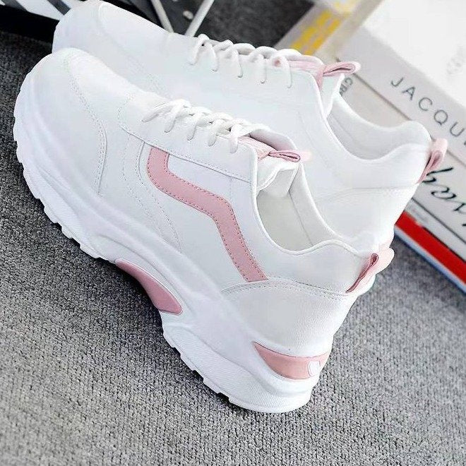 White Leather Girls Sneakers: Breathable Mesh, Platform Soles - Perfect for Spring and Summer