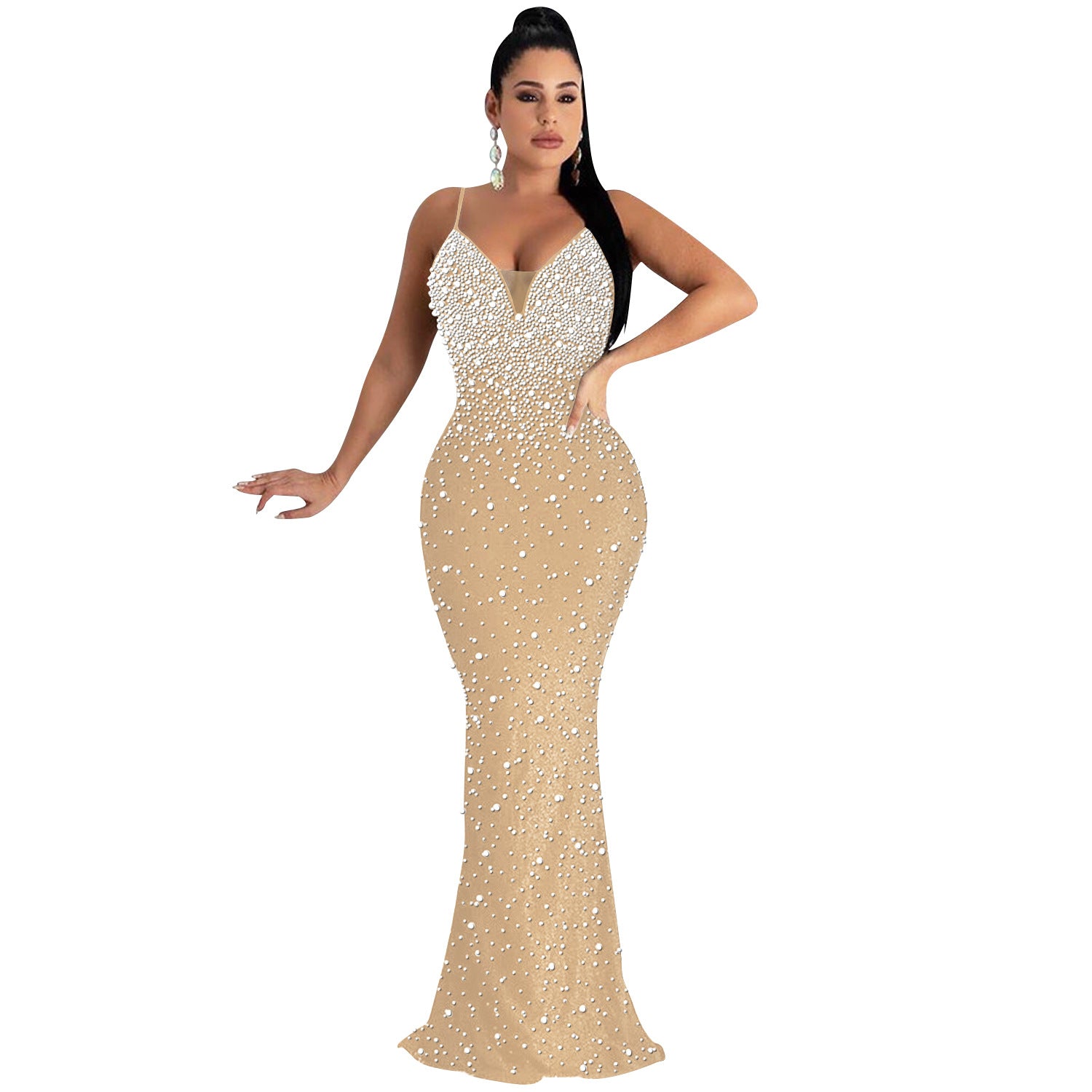 Hot Diamond Sexy Suspenders Sleeveless Long Dress