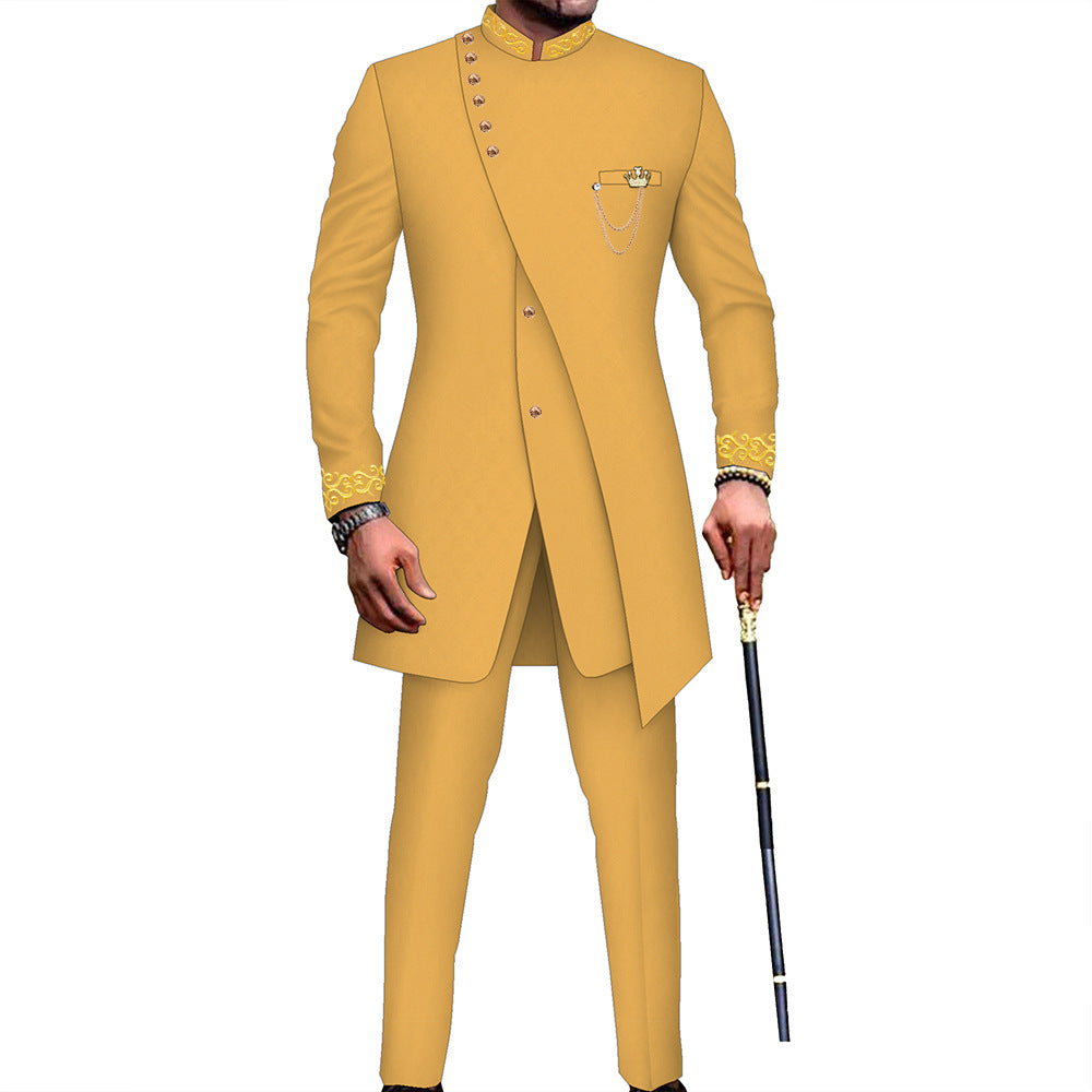 African Men's Slim Fit Two-Piece Retro Suit  Midi Style (On Hand)