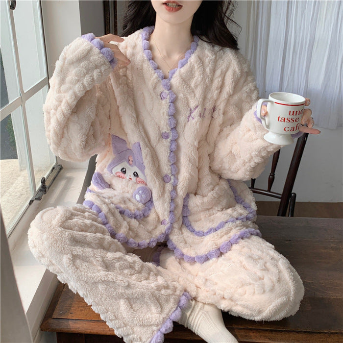 Coral Velvet Winter Pajama Set for Women