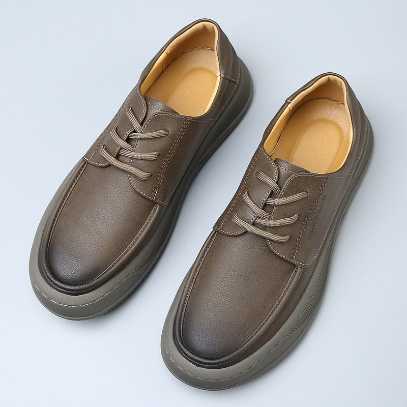 Men's Genuine Leather Breathable Thick Sole Casual Sneakers