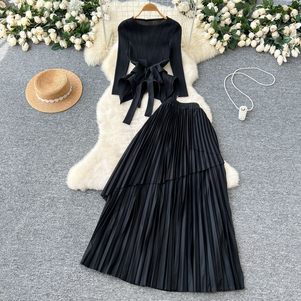 Chic Pleated Two-Piece Set with Tie Waist