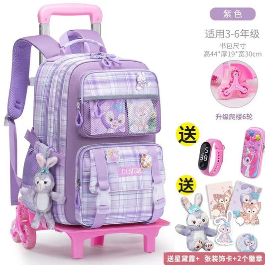 Girls' Large Capacity Trolley School Bag with Spine Protector