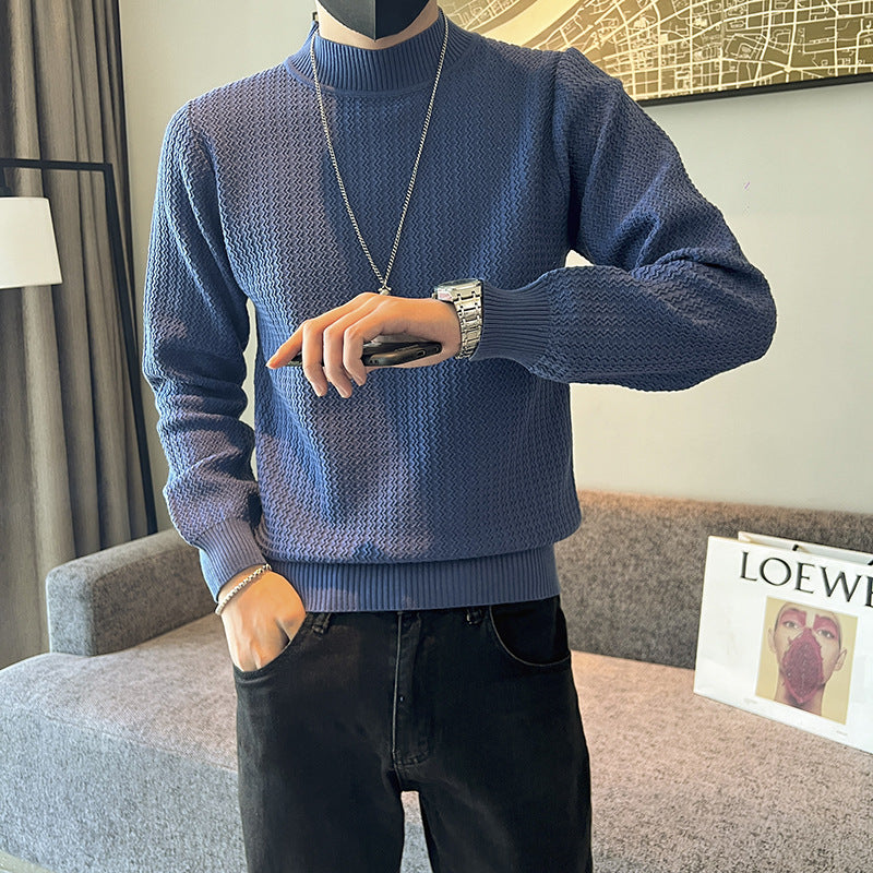 Men’s Solid Color Semi-Turtleneck Sweater