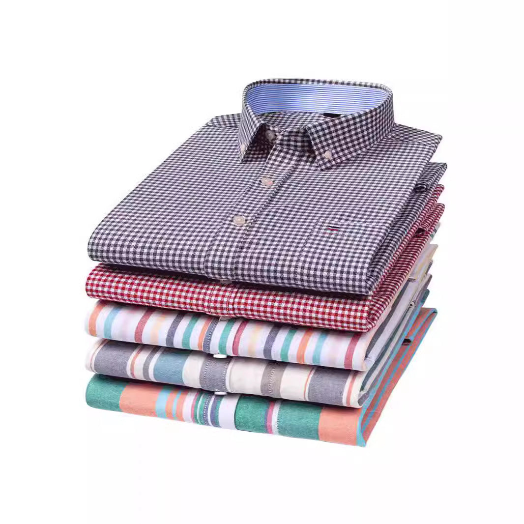 Men's 100% Cotton Oxford Plaid Shirt  Plus Size, Long Sleeve