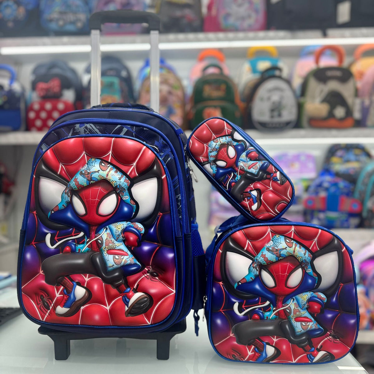 Cartoon 16Inch three-piece set with a rolling rod backpack 3D hard shell backpack with wheels