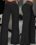 Women's high-waisted slacks, draped pleated cut-out water ripple wide-leg trousers