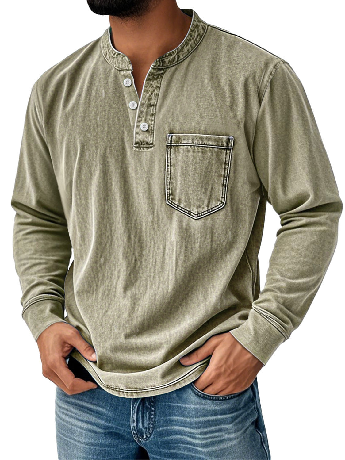 Mens 3D Print Semi-Zip Long Sleeve Polo Shirt