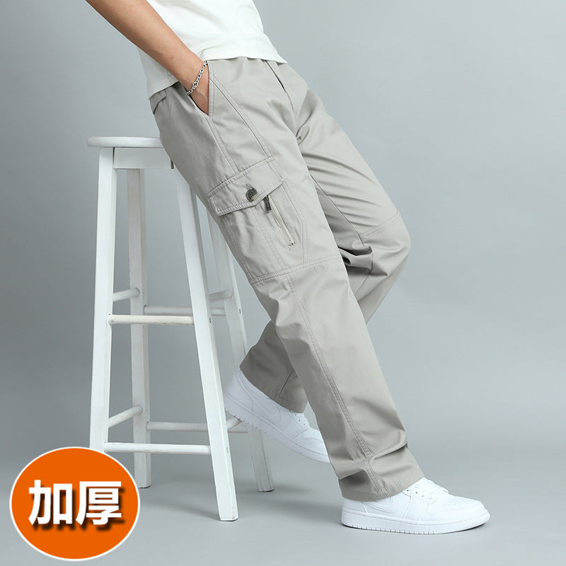 Men's Summer Thin Cotton Cargo Pants – Loose Fit Multi-Pocket Straight Casua