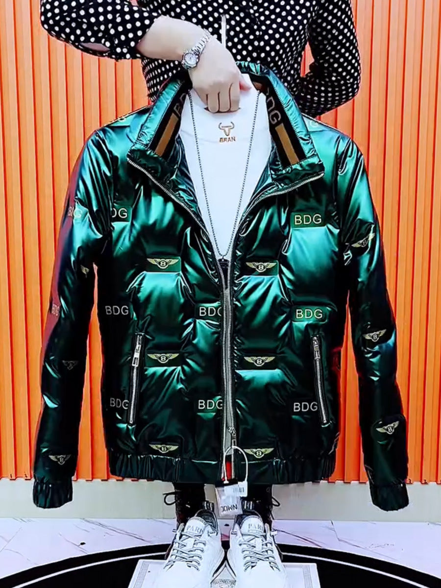 Men's Slim Shiny Down Jacket  Korean Style, Stand-Up Collar