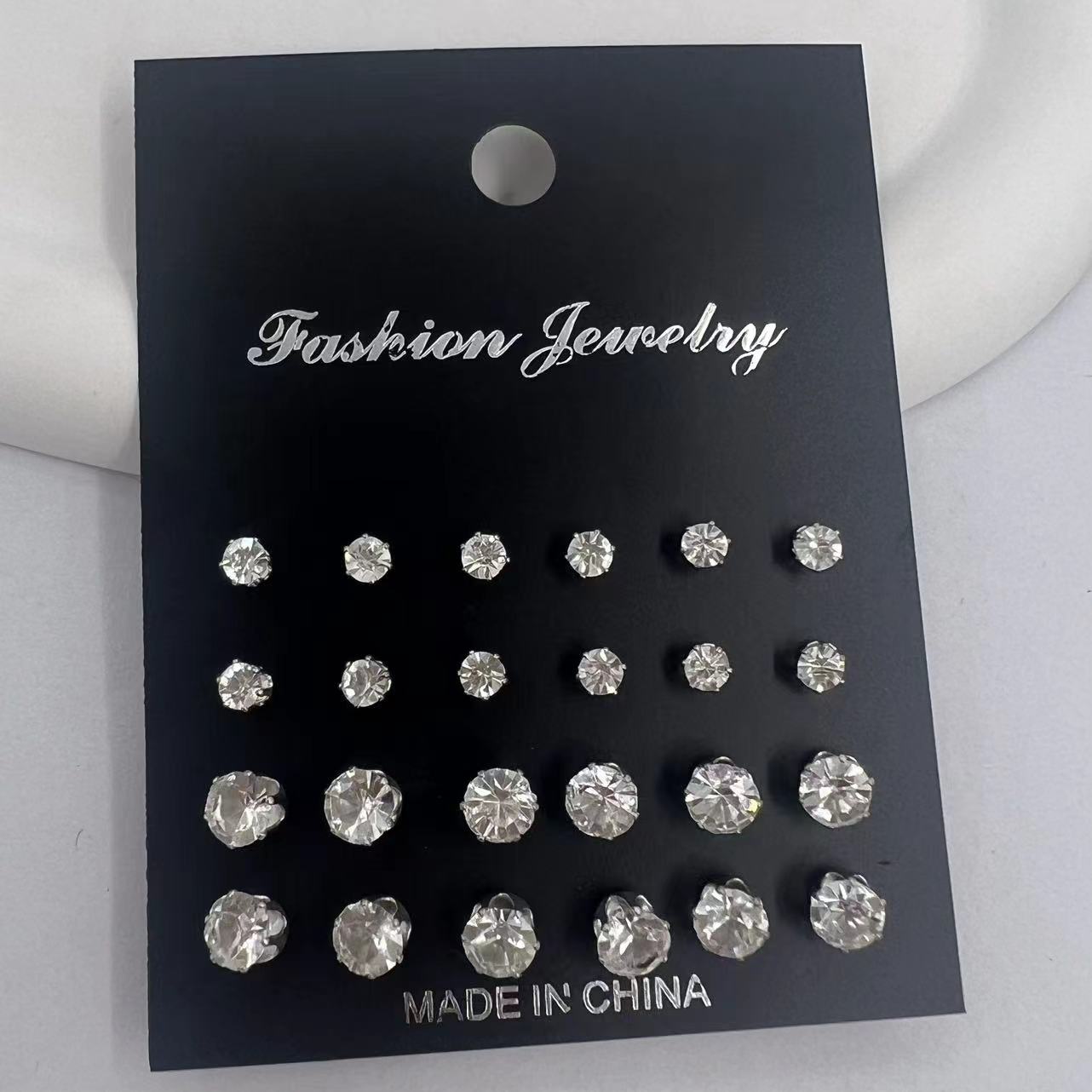 Crystal zircon card set 12 pairs of studs