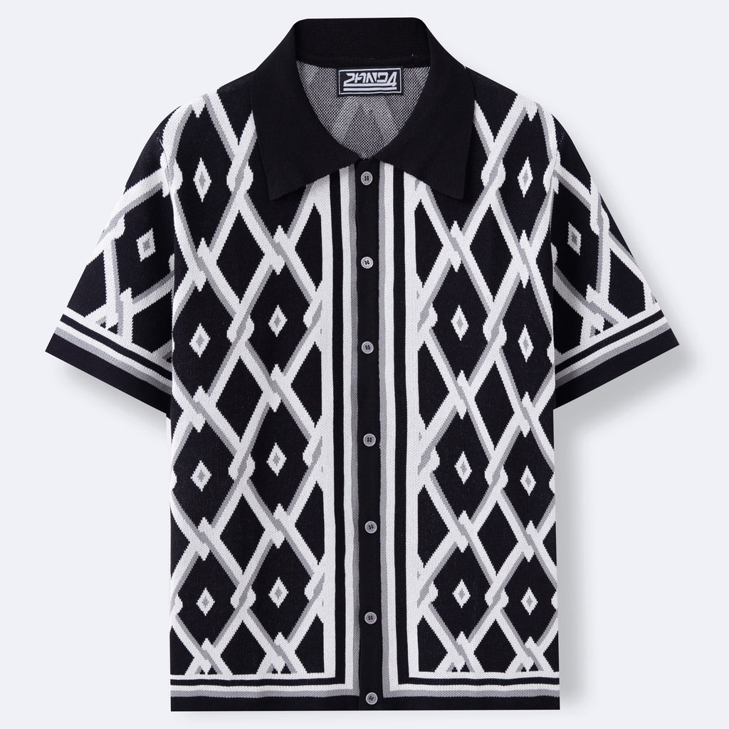 Jacquard Knit Polo Cardigan