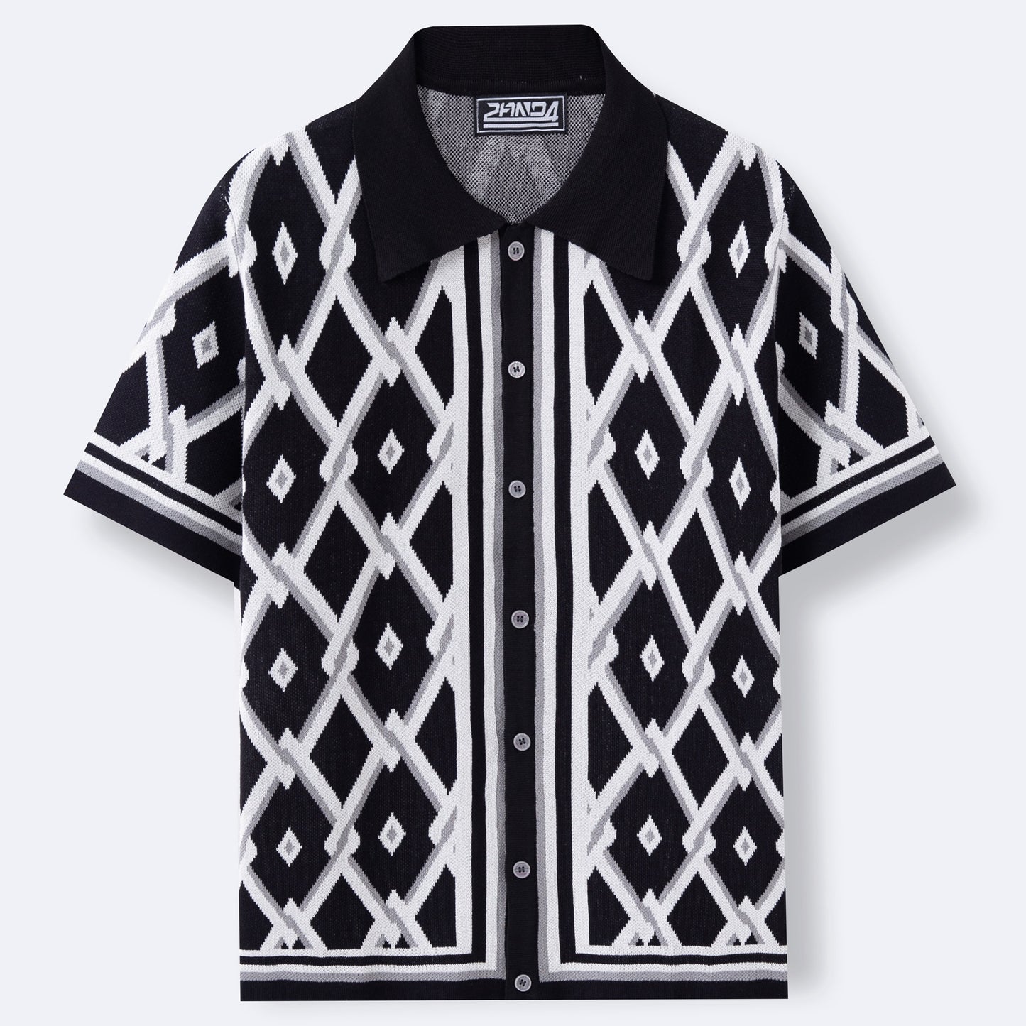 Jacquard Knit Polo Cardigan