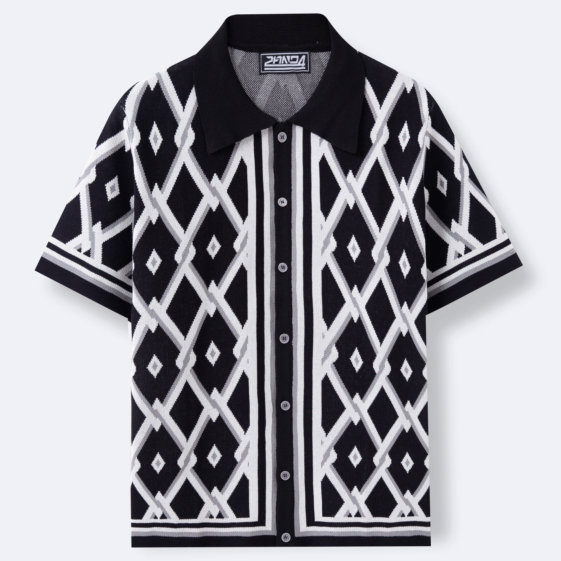 Jacquard Knit Polo Cardigan